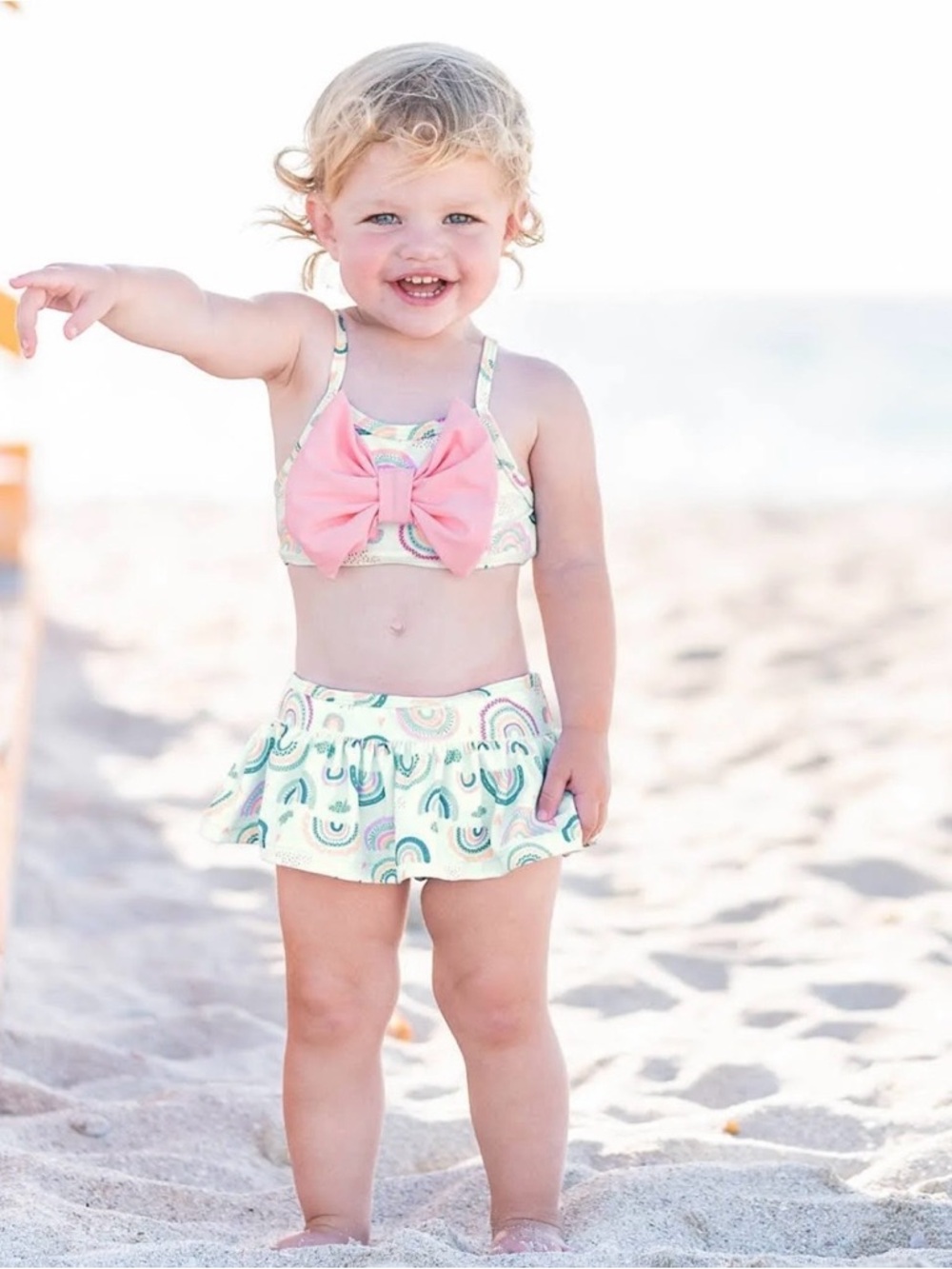 NWT - RuffleButts - Chase the Rainbow Bow Skirted Bikini